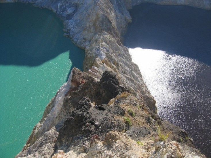 2 of the 3 colored lakes on top of Mt Kelimutu