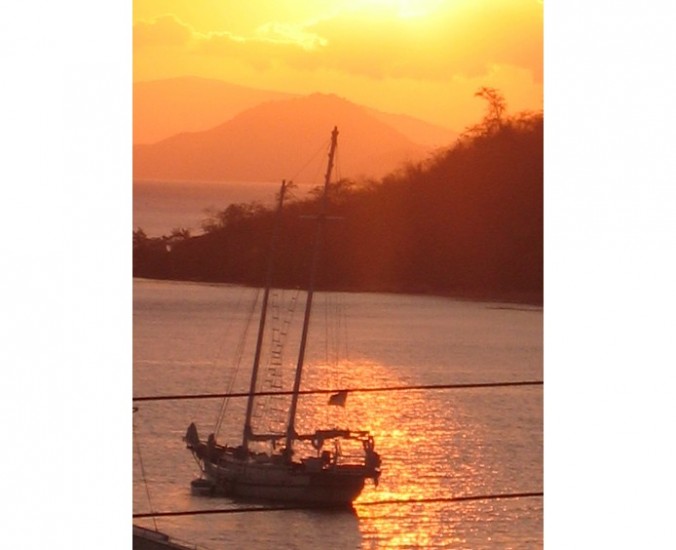 Labuan Bajo Sunset. Volcano in the background on Sumbawa